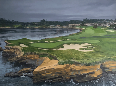 "No. 17 & 18 at Pebble Beach" 48" x 36", oil on canvas