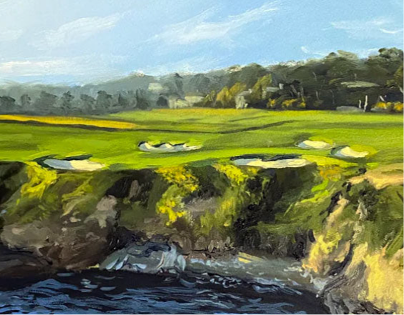 No. 8 at Pebble Beach, 8" x 10" oil on board, original