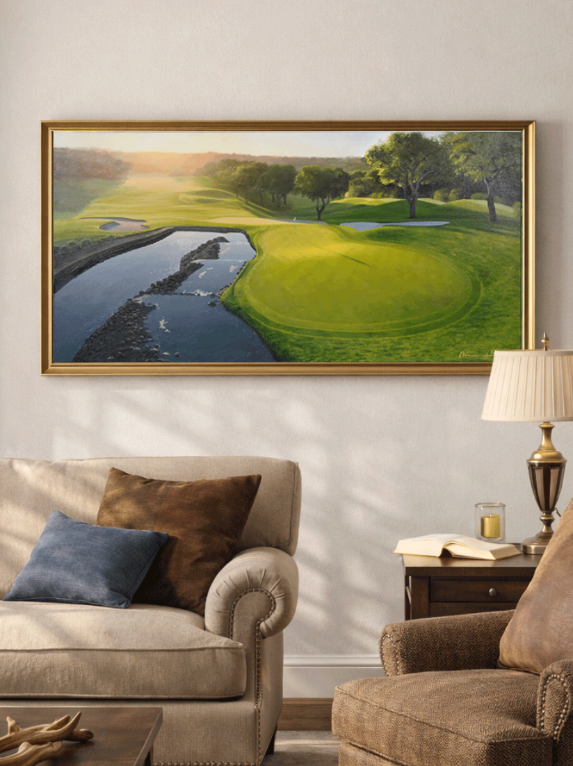 "4th Hole at Real Club Valderrama" Original Oil Painting | 24" x 48" Golf Course Art