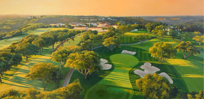 "Golden Hour at Real Club Valderrama" Original Oil Painting, 24" x 48" Golf Course Painting