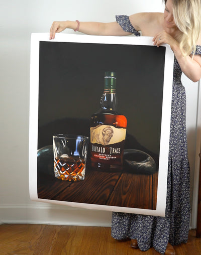 "Buffalo Trace" Still Life Whiskey Painting, Fine Art Prints