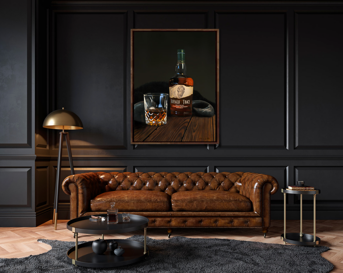 "Buffalo Trace" Still Life Whiskey Painting, Fine Art Prints