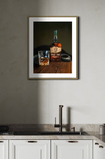 "Buffalo Trace" Still Life Whiskey Painting, Fine Art Prints