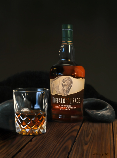 "Buffalo Trace" Still Life Whiskey Painting, Fine Art Prints