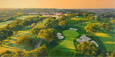 "Golden Hour at Real Club Valderrama" Original Oil Painting, 24" x 48" Golf Course Painting