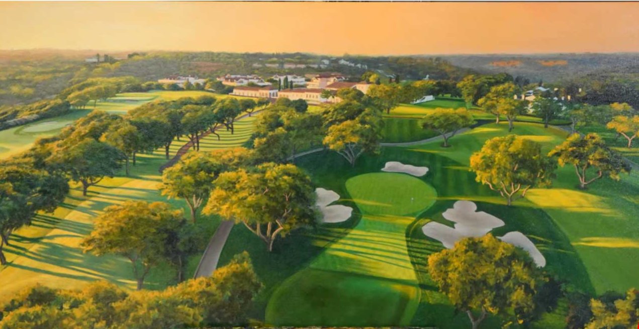 "Golden Hour at Real Club Valderrama" Original Oil Painting, 24" x 48" Golf Course Painting