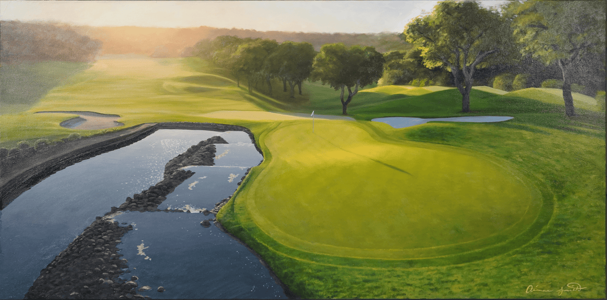 "4th Hole at Real Club Valderrama" Original Oil Painting | 24" x 48" Golf Course Art