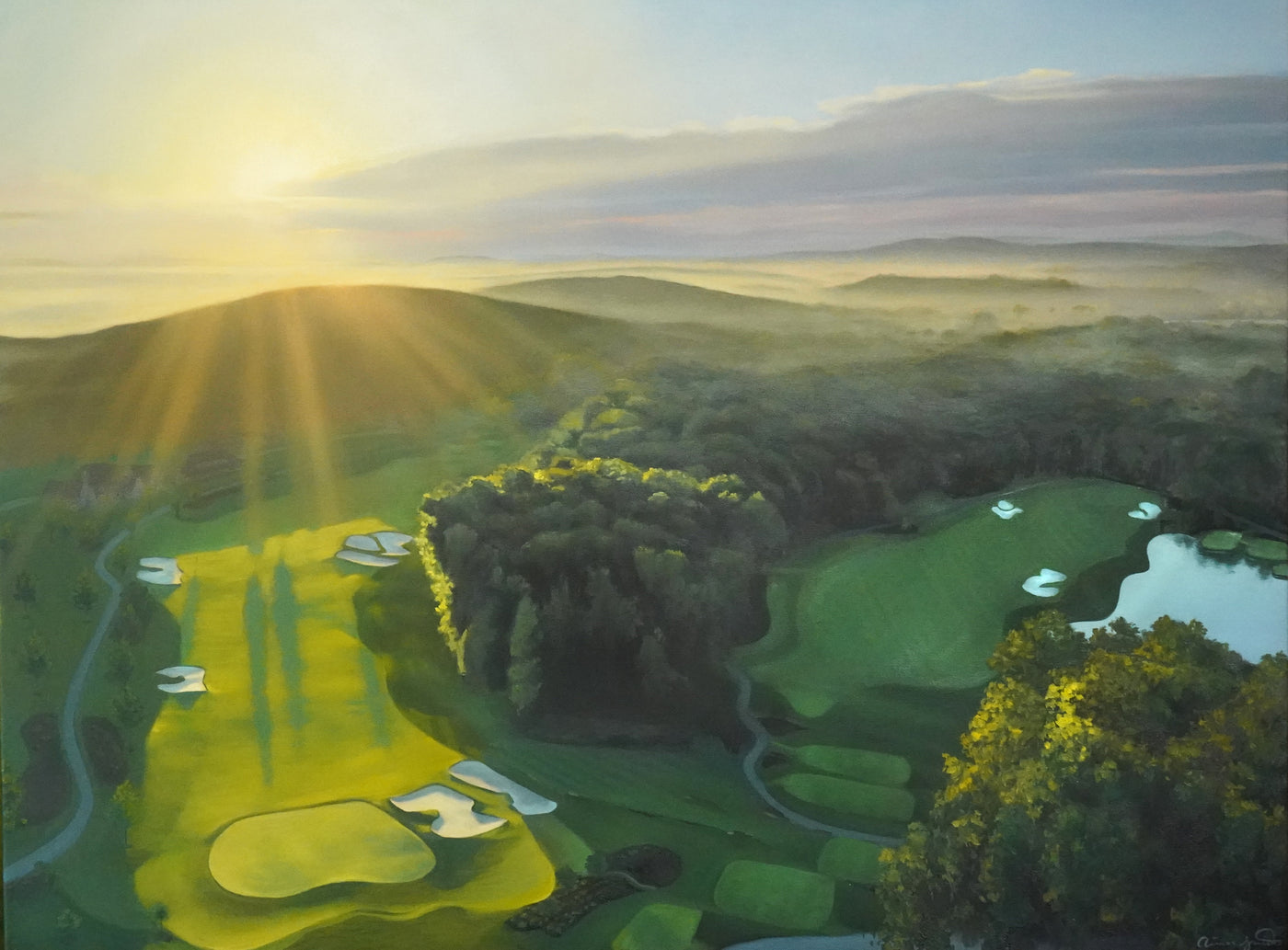 "Morning at Troubadour", 36" x 48" Original Oil Painting, Golf Art