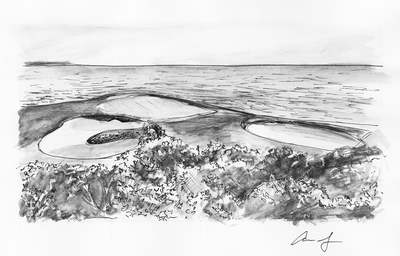 "No. 7 at Pebble Beach" Pen and Ink, 12" x 8" print